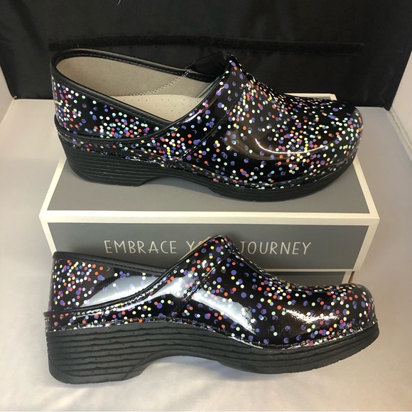 NIB Dansko LT Pro Patent Confetti polka dot slip on clogs multi size - Picture 11 of 11